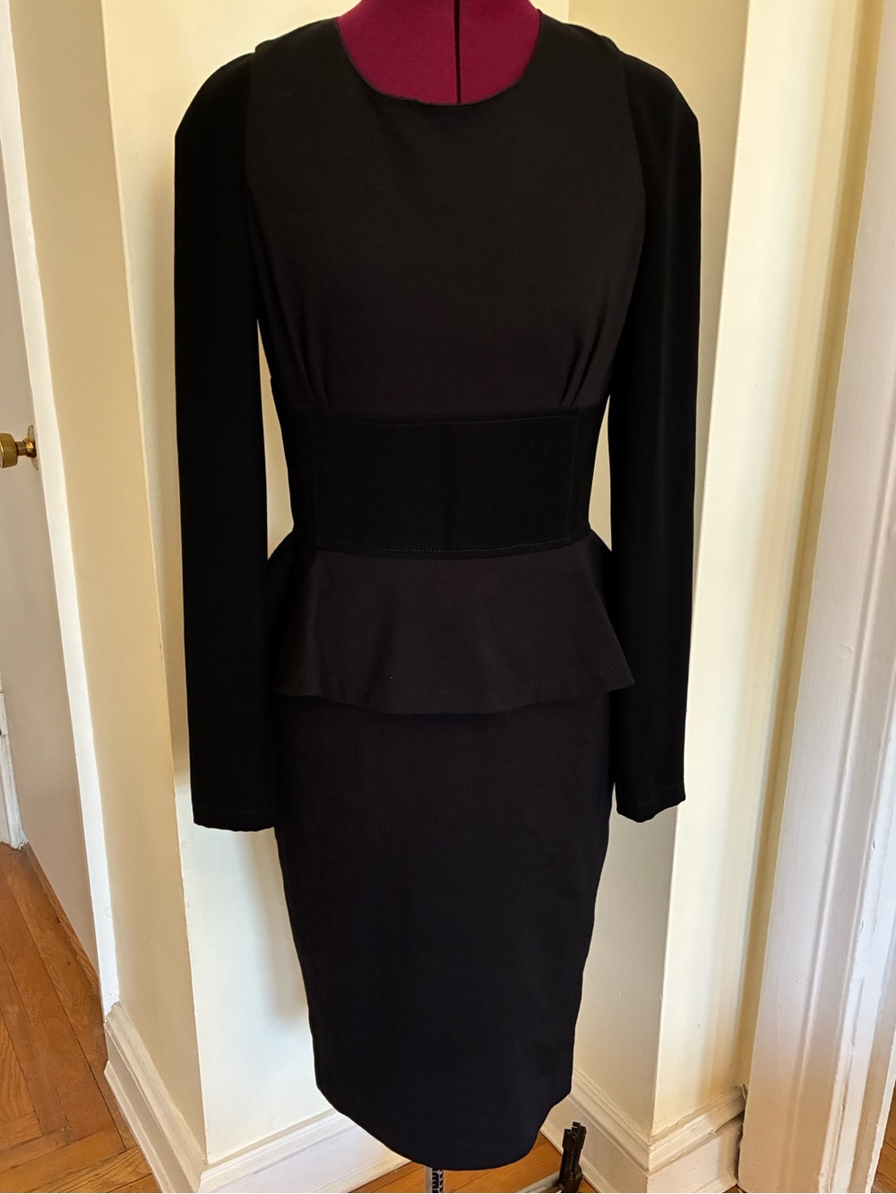 Altuzarra Black Long-Sleeve Peplum Sheath Dress